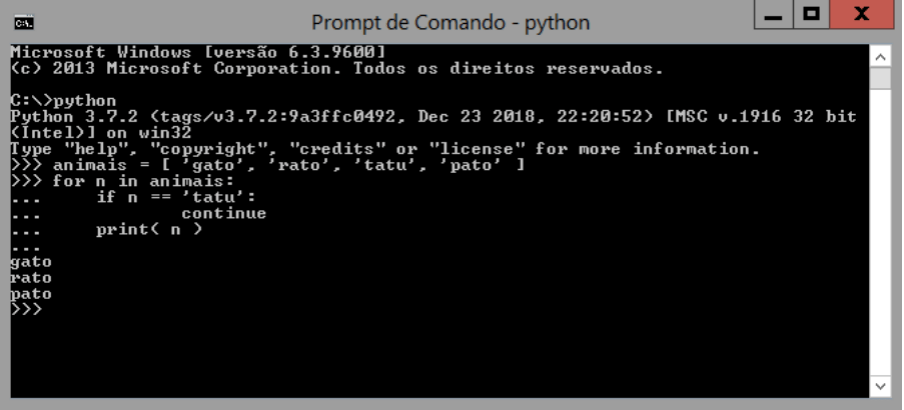 Exemplo de continue no Python