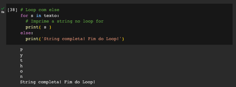 Loop for Python com Else